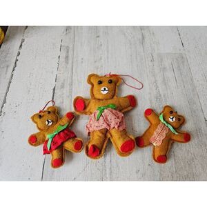 Vintage felt bear ornament Xmas tree animal circus set